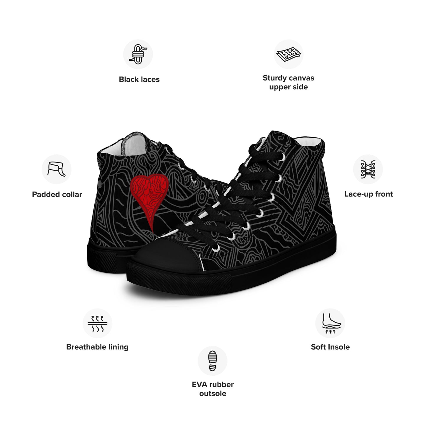 The Heart Men’s high top canvas shoes