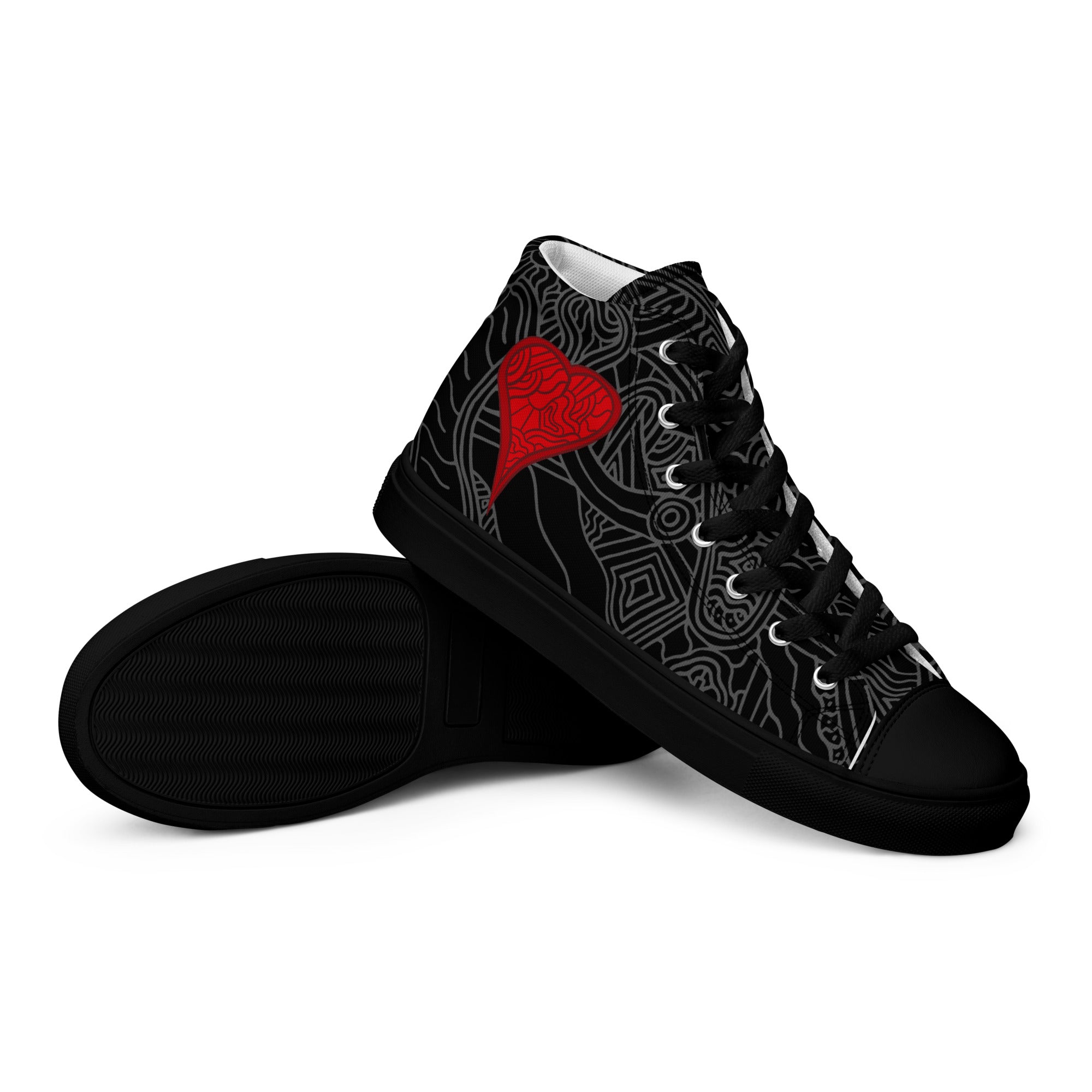 Red with Black Hearts Women’s high top canvas shoes authentic Gift for Her